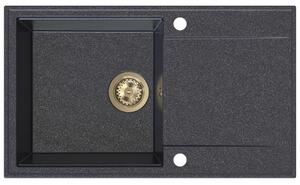 Chiuvetă de bucătărie din granit Sink Quality Sink55, 780x460x215 mm + sifon auriu, cu pătrățele negre, SKQ-SINK.B.1KDOL.XG