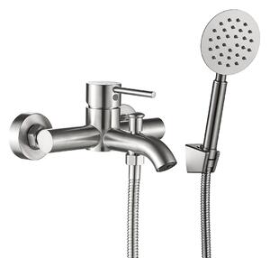 Kuchinox Noia, baterie de cadă cu montare pe perete și set de duș manual, oțel periat, LAV-BNK_211D