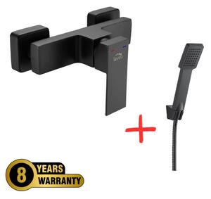 Laveo Kvadrato, baterie duș cu set de duș manual Orca, negru mat, LAV-BLQA740D