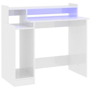 Birou cu lumini LED alb extralucios 97x90x45 cm lemn compozit