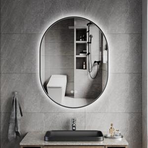 Erga Freya, oglindă ovală LED 60x80cm cu ramă metalică neagră, 3 culori de lumină, iluminare din spate, pernă încălzitoare anti-aburire, ERG-V01-FREY…