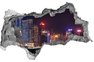 Fototapet 3D gaură în perete Hong Kong pe timp de noapte