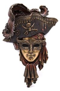 Masca venetiana, rasina si bronz, decoratiune de perete 'Piratul"