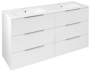 Sapho Sapho, Dulap lavoar CIRASA cu lavoar dublu 141x77x46cm, 3 sertare, alb lucios, CR141-3030-31