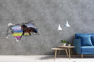 Autocolant de perete gaură 3D Un cal într-un câmp de lavandă