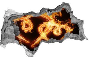 Fototapet 3D gaură în perete inima de foc