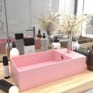 Chiuvetă de baie cu preaplin, roz mat, ceramică