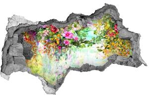 Fototapet un zid spart cu priveliște flori multi-colorate