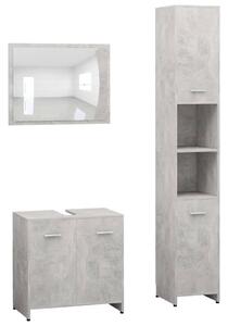 Set mobilier baie, 3 piece, gri beton, lemn prelucrat