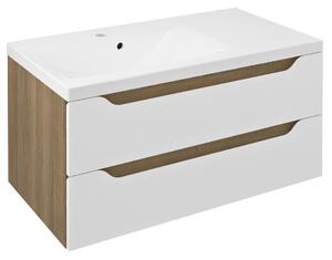 Sapho Sapho, Dulap lavoar WAVE 89.7x45x47.8cm, stânga, alb/stejar cuneo, WA092-3025