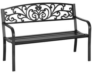 Outsunny Banca de gradina din metal cu spatar decorat, 127x60x87cm – negru | Aosom Romania