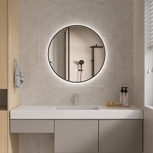 Erga Emma, ​​oglindă rotundă LED 50cm, ramă metalică neagră, 1150 lm, 6500K, iluminare din spate, ERG-V01-201-5050-BK