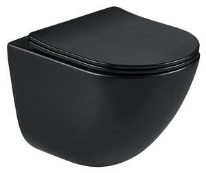 Erga Lily+, vas WC suspendat 490x370x365mm, fără rampă Tornado 2 + capac WC cu închidere lentă, negru mat, ERG-V03-LILY-TO2-BK