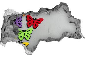 Fototapet 3D gaură în perete fluturi colorat
