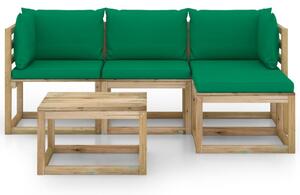 Set mobilier de grădină cu perne verzi, 5 piese