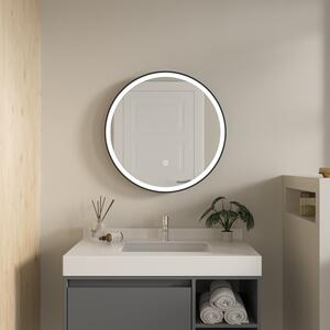 Erga Olivia, oglindă rotundă LED 50cm, ramă metalică neagră, 1150 lm, 6500K, iluminare frontală, ERG-V01-202-5050-BK