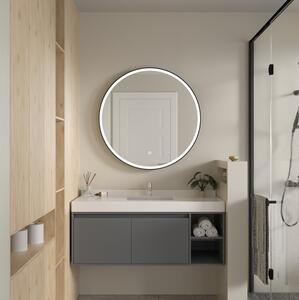 Erga Olivia, oglindă rotundă LED 100cm, ramă metalică neagră, 2300 lm, 6500K, iluminare frontală, ERG-V01-202-1010-BK