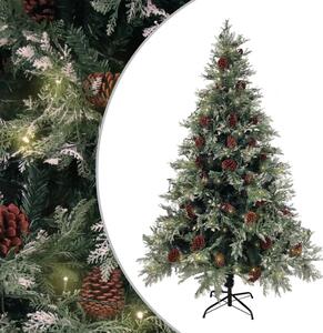Brad de Crăciun cu LED-uri&conuri de pin verde&alb 120cm PVC&PE