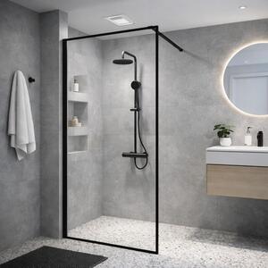 Erga Paris, Paravan de duș walk-in 50x200 cm cu ramă neagră, sticlă transparentă de 8 mm, profil negru, ERG-V02-PARIS-050x200-BF