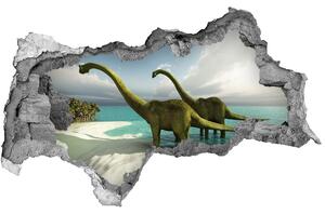 Autocolant 3D gaura cu priveliște Dinozauri pe plajă