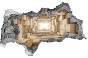 Fototapet 3D gaură în perete tunel de lemn
