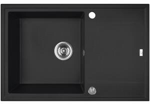 Laveo Megalo, chiuvetă din granit cu 1 compartiment 780x500x185 mm, neagră, LAV-SBE_711B
