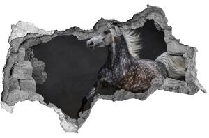 Fototapet 3D gaură în perete cal arab Gray