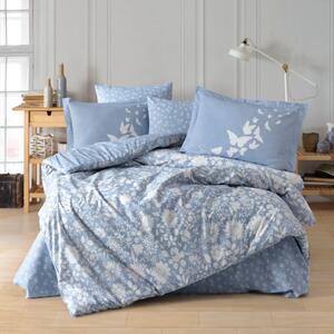 Lenjerie pat dublu poplin percale, Hobby Home, Flori, Hira Blue