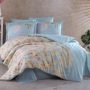 Lenjerie pat dublu poplin percale, Hobby Home, Flori, Lily Blue