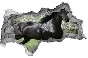 Fototapet 3D gaură în perete flori cal negru