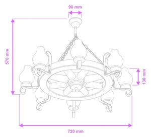 Brilagi - Lustru suspendat pe lanț ROATA, 8 x E14, 40 W, 230 V, diam. 70 cm, fag/nuc