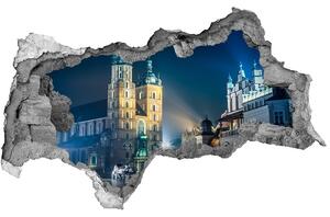 Fototapet un zid spart cu priveliște Cracovia noaptea
