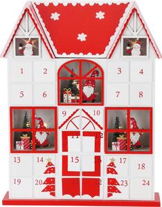 Calendar de advent cu lumini LED Casa lui MoșCrăciun roșu, 29 x 7 x 37 cm