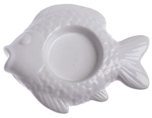 Suport de lumânări de Crăciun din ceramică pentrulumânări de ceai Fish alb, 11 x 2 x 8,5 cm