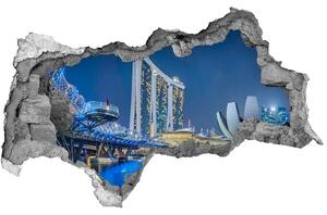 Fototapet 3D gaură în perete Singapore timp de noapte