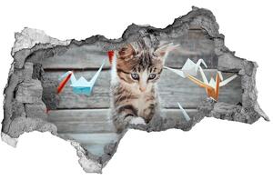 Fototapet 3D gaură în perete Cat cu păsări de hârtie