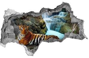 Fototapet un zid spart cu priveliște tigru cascadă