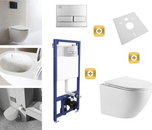 Erga Erga, set suspendat încastrat Laveo Akan + vas WC suspendat Lily+ cu capac WC duroplast + buton de spălare, alb lucios, ERG-SETLAVLILYWHCR