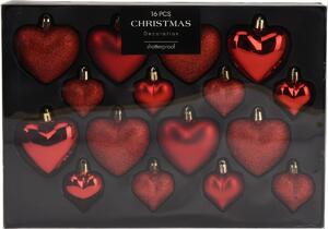 Set de ornamente de Crăciun Heart roșu, 16 buc