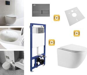 Erga Erga, set suspendat încastrat Laveo Akan + vas WC suspendat Lily+ cu capac WC duroplast + buton de spălare, alb lucios, ERG-SETLAVLILYWHGF