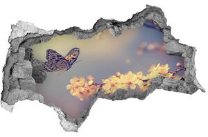 Autocolant un zid spart cu priveliște Floare de cireș și fluture