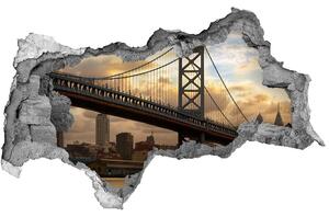 Fototapet un zid spart cu priveliște Podul Philadelphia