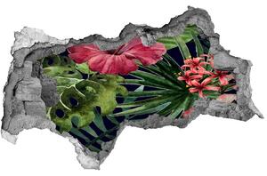 Fototapet un zid spart cu priveliște flori tropicale