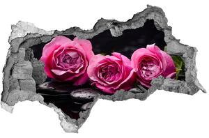 Fototapet un zid spart cu priveliște trandafiri roz