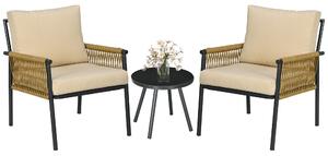 Outsunny Set Mobilier Terasă 3 Piese din Răchită, Set Exterior Bistro cu Perne Moi și Spătar, Ideal pentru Relaxare | Aosom Romania