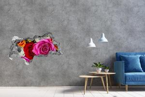 Fototapet 3D gaură în perete trandafiri colorați