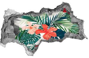 Autocolant 3D gaura cu priveliște flori tropicale