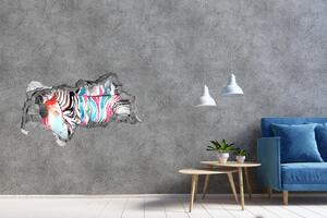 Fototapet 3D gaură în perete zebră colorat