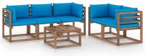Set mobilier de grădină cu perne albastru deschis, 6 piese