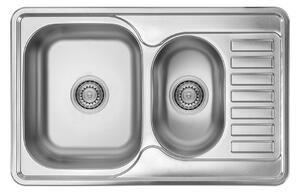 Kuchinox Junak, chiuvetă din oțel inoxidabil cu 1,5 compartimente 780x500x190 mm cu scurgător, suprafață netedă, oțel, LAV-SQA_033T